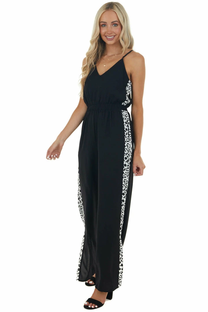 Main Strip Black Leopard Contrast Sleeveless Jumpsuit Dresses 15 Main Strip Black Leopard Contrast Sleeveless Jumpsuit Dresses