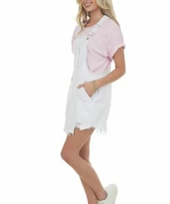 Davi & Dani Off White Overall Denim Dress With Pockets