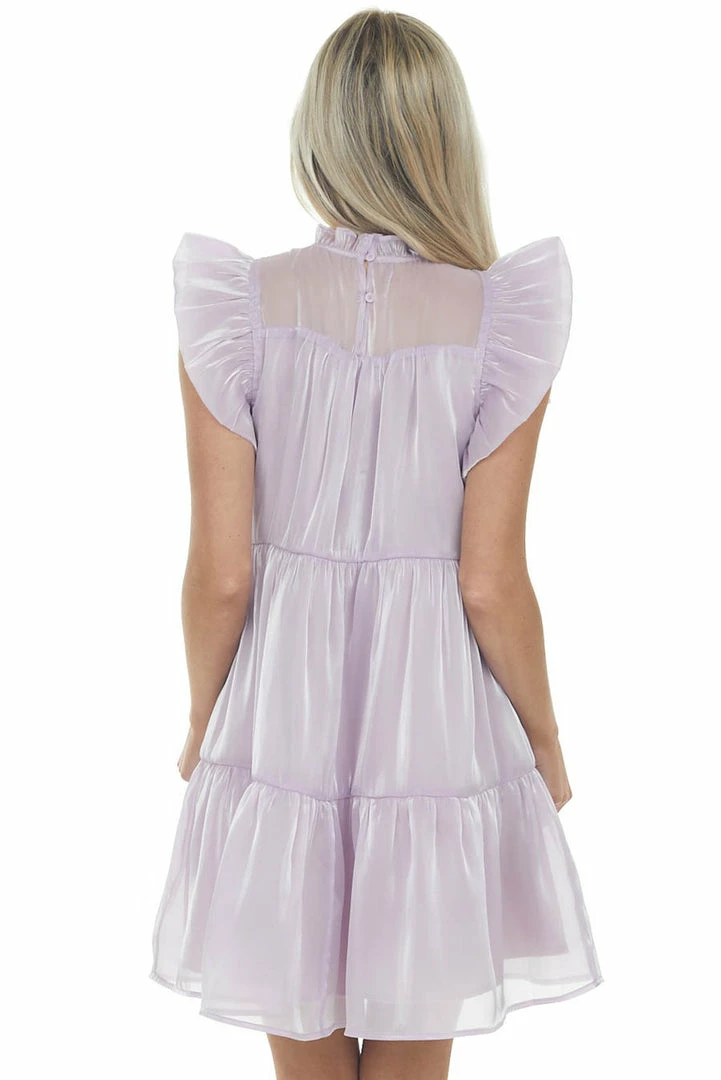 Entro Lilac Glossy Short Dress With Flutter Sleeves 14 Entro Lilac Glossy Short Dress With Flutter Sleeves