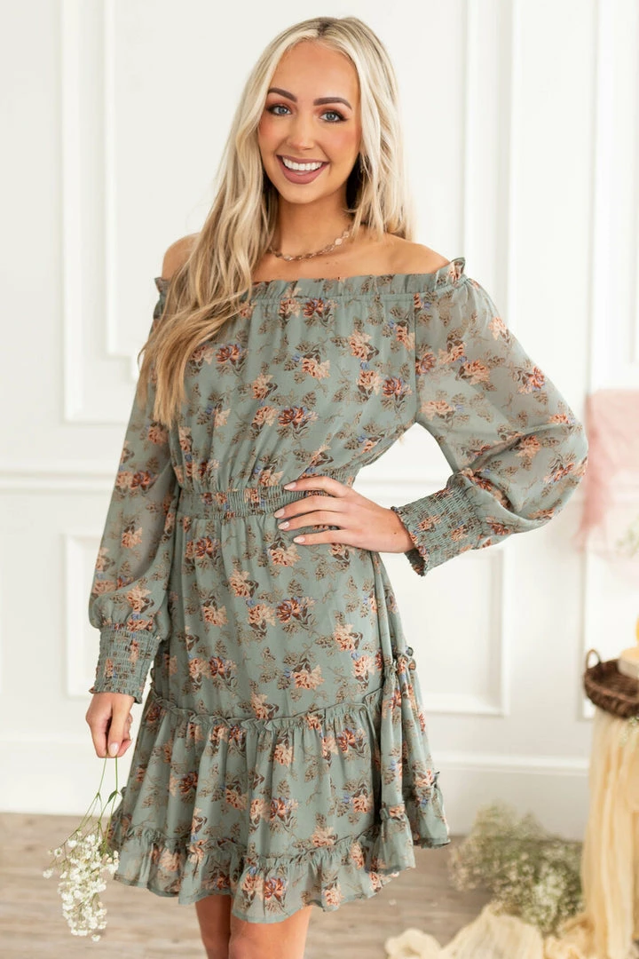 Jodifl Sage Floral Print Off The Shoulder Short Woven Dress 18 Jodifl Sage Floral Print Off The Shoulder Short Woven Dress