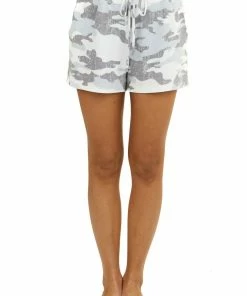 Jodifl Bottoms Grey Camo Print Knit Shorts With Waist Tie And Pockets 18 Jodifl Bottoms Grey Camo Print Knit Shorts With Waist Tie And Pockets