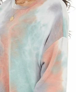 12PM Tops Multicolor Tie Dye Long Sleeve Top With Long Bubble Sleeves