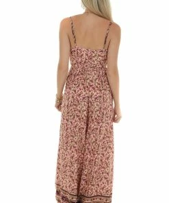 Entro Peach Ditsy Floral Wide Leg Cut Out Jumpsuit