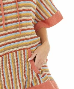 Hailey & Co Multicolor Popcorn Knit Hooded Poncho With Kangaroo Pocket
