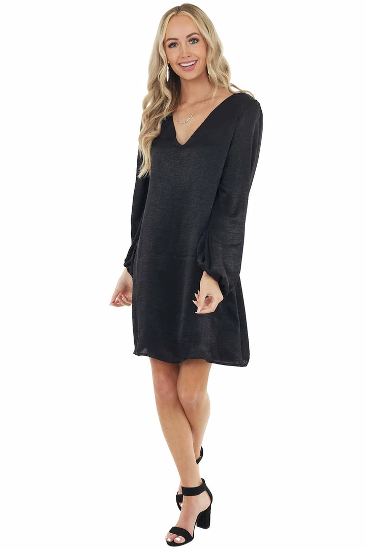 Caramela Black Satin Relaxed Fit Dress With Long Bubble Sleeves Dresses 17 Caramela Black Satin Relaxed Fit Dress With Long Bubble Sleeves Dresses