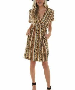 Haptics Mango And Black Striped Print Short Dress