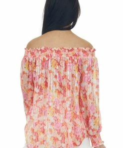 Umgee Tops Baby Pink Sheer Floral Off The Shoulder Top