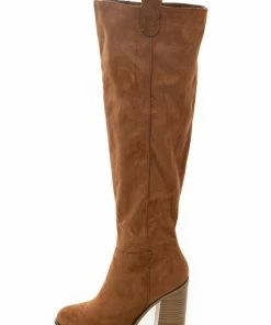 FORTUNE DYNAMIC Shoes Caramel Suede Block Heel Knee High Boots