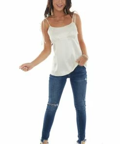 NAKED ZEBRA Champagne Printed Satin Tank Top Tops