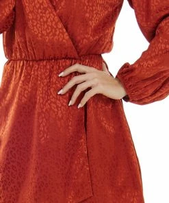 Peach Love Brick Leopard Print Surplice V Neck Short Dress Dresses