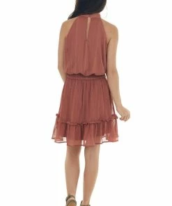 Sweet Lemon Ginger Halter Blouson Rose Gold Thread Dress Dresses