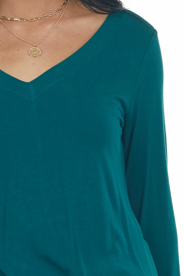 ZENANA Tops Pine Rounded Hem V Neck Soft Knit Top 16 ZENANA Tops Pine Rounded Hem V Neck Soft Knit Top