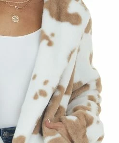 BiBi Latte And Off White Cow Print Faux Fur Jacket