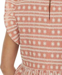 Umgee Dusty Salmon Embroidered Cap Sleeve Blouse Tops