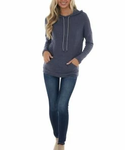 Staccato Navy Knit Sweatshirt With Striped Drawstrings Tops 11 Staccato Navy Knit Sweatshirt With Striped Drawstrings Tops