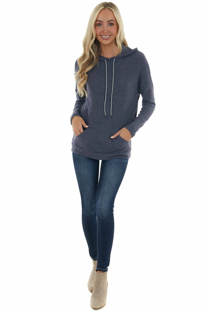 Staccato Navy Knit Sweatshirt With Striped Drawstrings Tops 5 Staccato Navy Knit Sweatshirt With Striped Drawstrings Tops