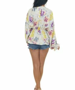 Entro Pale Oatmeal Abstract Print Cinch Waist Blouse Tops 26 Entro Pale Oatmeal Abstract Print Cinch Waist Blouse Tops