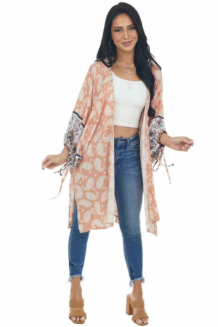 Entro Tops Melon Floral Paisley Print 1/2 Sleeve Kimono 11 Entro Tops Melon Floral Paisley Print 1/2 Sleeve Kimono