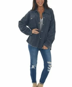 143 Story Tops Stormy Grey Snap Button Down Corduroy Shacket 28 143 Story Tops Stormy Grey Snap Button Down Corduroy Shacket