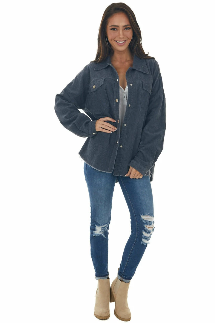 143 Story Tops Stormy Grey Snap Button Down Corduroy Shacket 15 143 Story Tops Stormy Grey Snap Button Down Corduroy Shacket