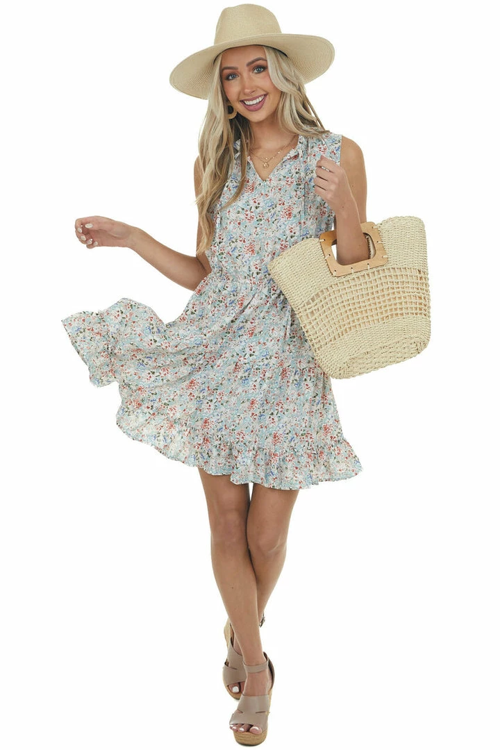 Hailey & Co Dresses Arctic Blue Floral Ruffle Tiered Short Dress 11 Hailey & Co Dresses Arctic Blue Floral Ruffle Tiered Short Dress
