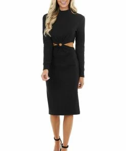 Entro Black Bodycon Ribbed Knit Dress With Waist Cutout Detail Dresses 23 Entro Black Bodycon Ribbed Knit Dress With Waist Cutout Detail Dresses