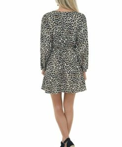Main Strip Desert Sand Leopard Print Surplice Short Dress Dresses