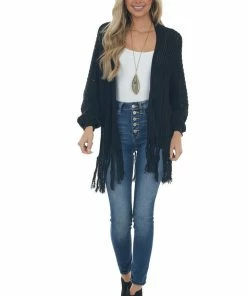 Fantastic Fawn Tops Black Long Sleeve Open Front Cardigan
