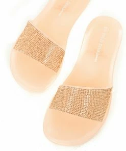 Legend Footwear Peach Jelly Sandal With Rose Gold Rhinestones Shoes
