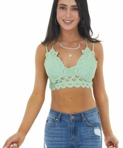 Anemone Pistachio Floral Lace Bralette With Criss Cross Straps Accessories