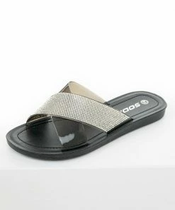 FORTUNE DYNAMIC Shoes Black And Rhinestone Criss Cross Strap Sandals