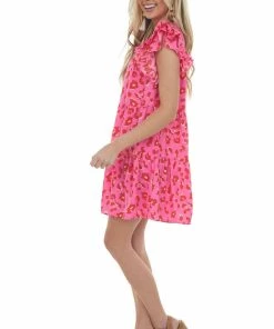 Jodifl Magenta Leopard Babydoll Style Short Dress