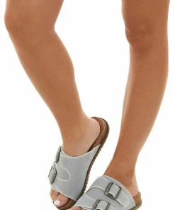 BLOWFISH Shoes Slate Denim Slip On Sandals With Buckle Detail