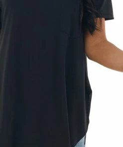 Lush Clothing Black Flowy Knit Top With Single Chest Pocket Tops