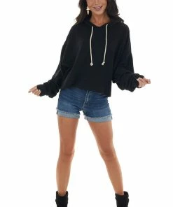 HYFVE Tops Black Soft Cropped Drawstring Hoodie