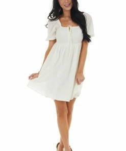 Lush Clothing Vanilla Short Sleeve Smocked Back Mini Dress Dresses