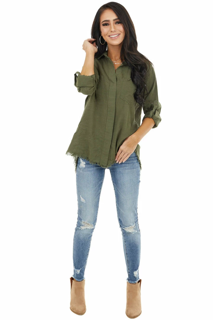 Umgee Tops Olive Button Up Collared Long Sleeve Top With Chest Pockets 16 Umgee Tops Olive Button Up Collared Long Sleeve Top With Chest Pockets