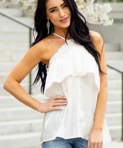 Andree Champagne Shimmer Sleeveless Top With Criss Cross Straps Tops