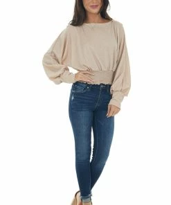 143 Story Tops Champagne Glitter Smocked Waist Boat Neck Top 28 143 Story Tops Champagne Glitter Smocked Waist Boat Neck Top