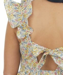 Umgee Tops Honeysuckle Floral Print Back Cut Out Tank Top