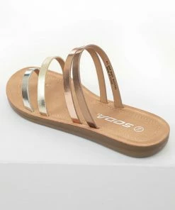 FORTUNE DYNAMIC Metallic Faux Leather Strappy Flat Sandals