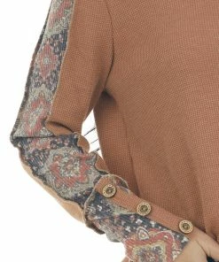 BiBi Camel And Floral Waffle Knit Long Sleeve Top Tops