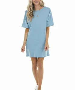 143 Story Powder Blue Dress With Side Pockets And Raw Seam Details Dresses 24 143 Story Powder Blue Dress With Side Pockets And Raw Seam Details Dresses