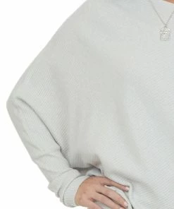 Lime Lush Dove Grey Ribbed Knit Asymmetrical Off The Shoulder Top Tops