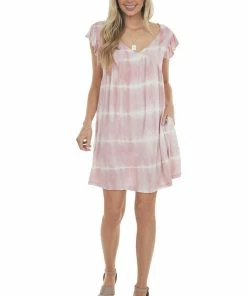 BiBi Dresses Dusty Blush Tie Dye Babydoll Short Dress