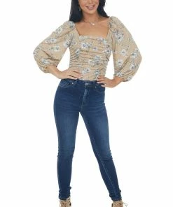 Ces Femme Tops Oatmeal And Ivory Floral Peasant Sleeve Top 16 Ces Femme Tops Oatmeal And Ivory Floral Peasant Sleeve Top