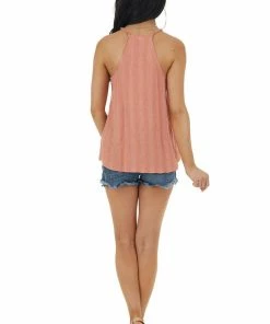 Lush Clothing Tops Coral Striped Textured Sleeveless Top With Peekaboo Detail