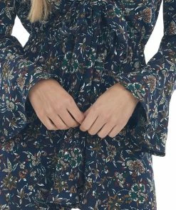 Sweet Lemon Navy Floral Print V Neck Long Sleeve Romper Dresses