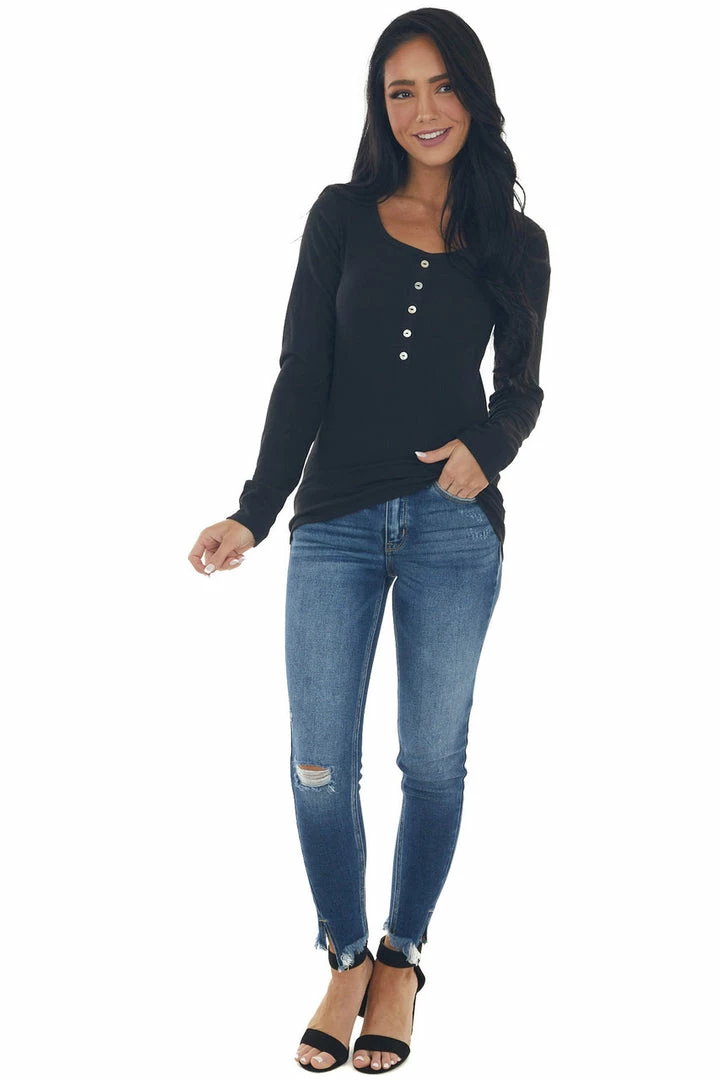 Vanilla Bay Black Ribbed Long Sleeve Henley Top 18 Vanilla Bay Black Ribbed Long Sleeve Henley Top