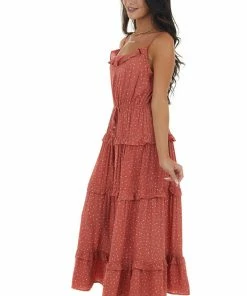 Ces Femme Dresses Terracotta Speckled Sleeveless Midi Dress